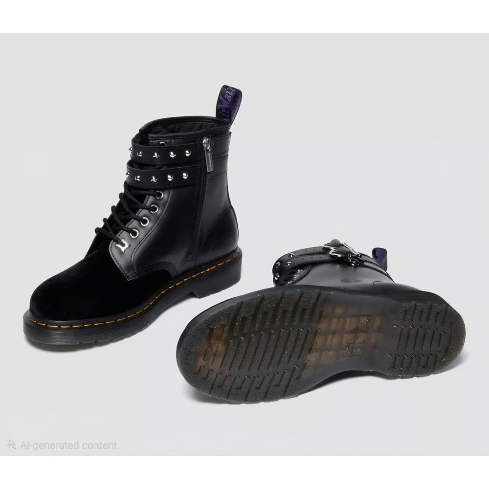 Dr. Martens 1460 Wednesday Boots Women‎ 8 Black Velvet Leather Studded Goth Alt - Picture 8 of 14